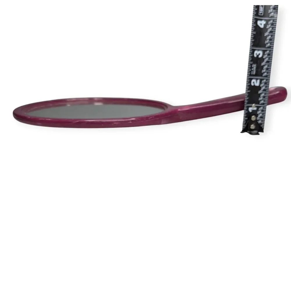 Vintage Plastic Marbled Dark Pink Handheld Mirror